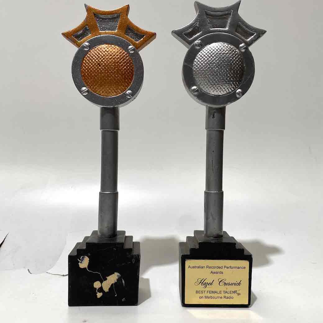 AWARD TROPHY, Retro Microphone Silver or Copper